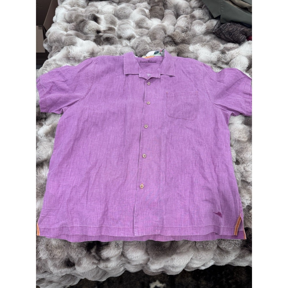 Tommy Bahama Men's Solid Purple Linen Woven Button-Up Shirt Short Sleeve XL - Picture 4 of 4